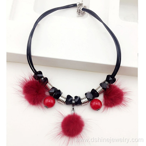 Crystal Bead Fur Balls 90s Neck Choker Everyday Necklace